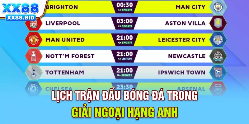Lịch trận đấu bóng đá trong giải Ngoại hạng Anh
